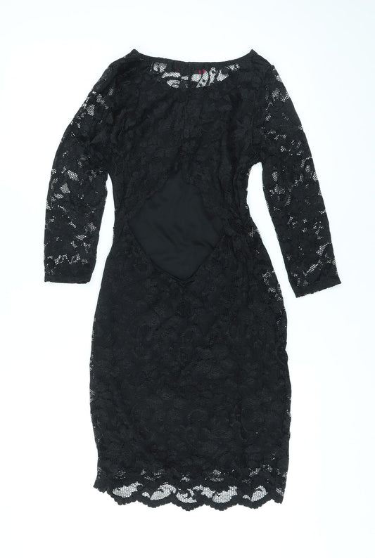 Boohoo Womens Black Floral Nylon Bodycon Size 8 Round Neck Pullover - Backless, Lace