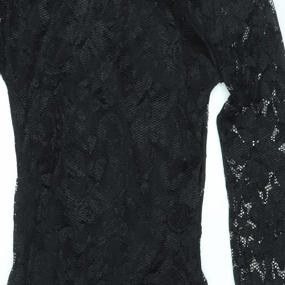 Boohoo Womens Black Floral Nylon Bodycon Size 8 Round Neck Pullover - Backless, Lace