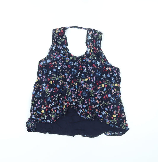 Bershka Womens Blue Floral Viscose Basic Tank Size XS Halter
