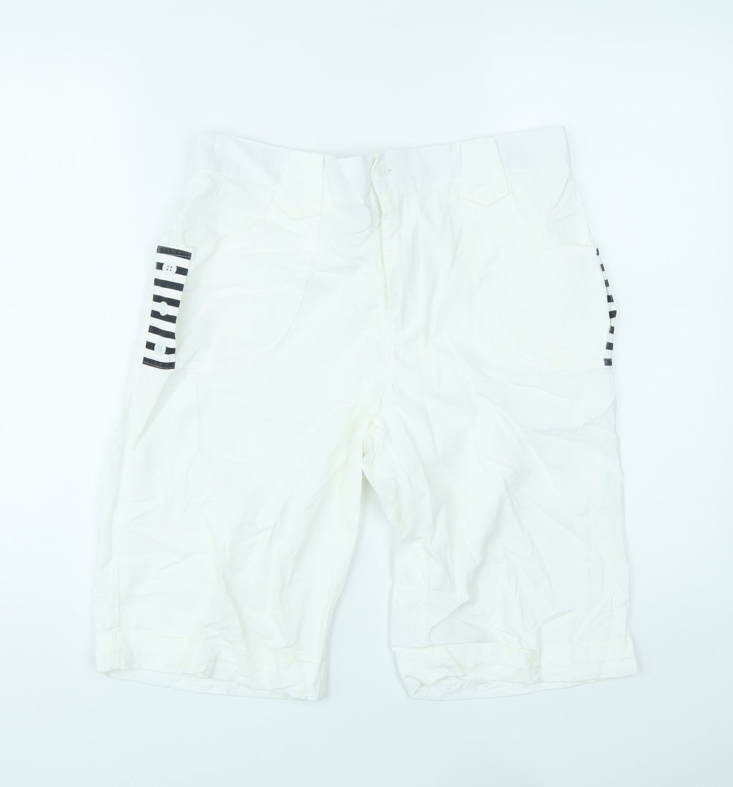 White Diamonds Womens White Striped Cotton Chino Shorts Size XL L10.5 in Regular Zip