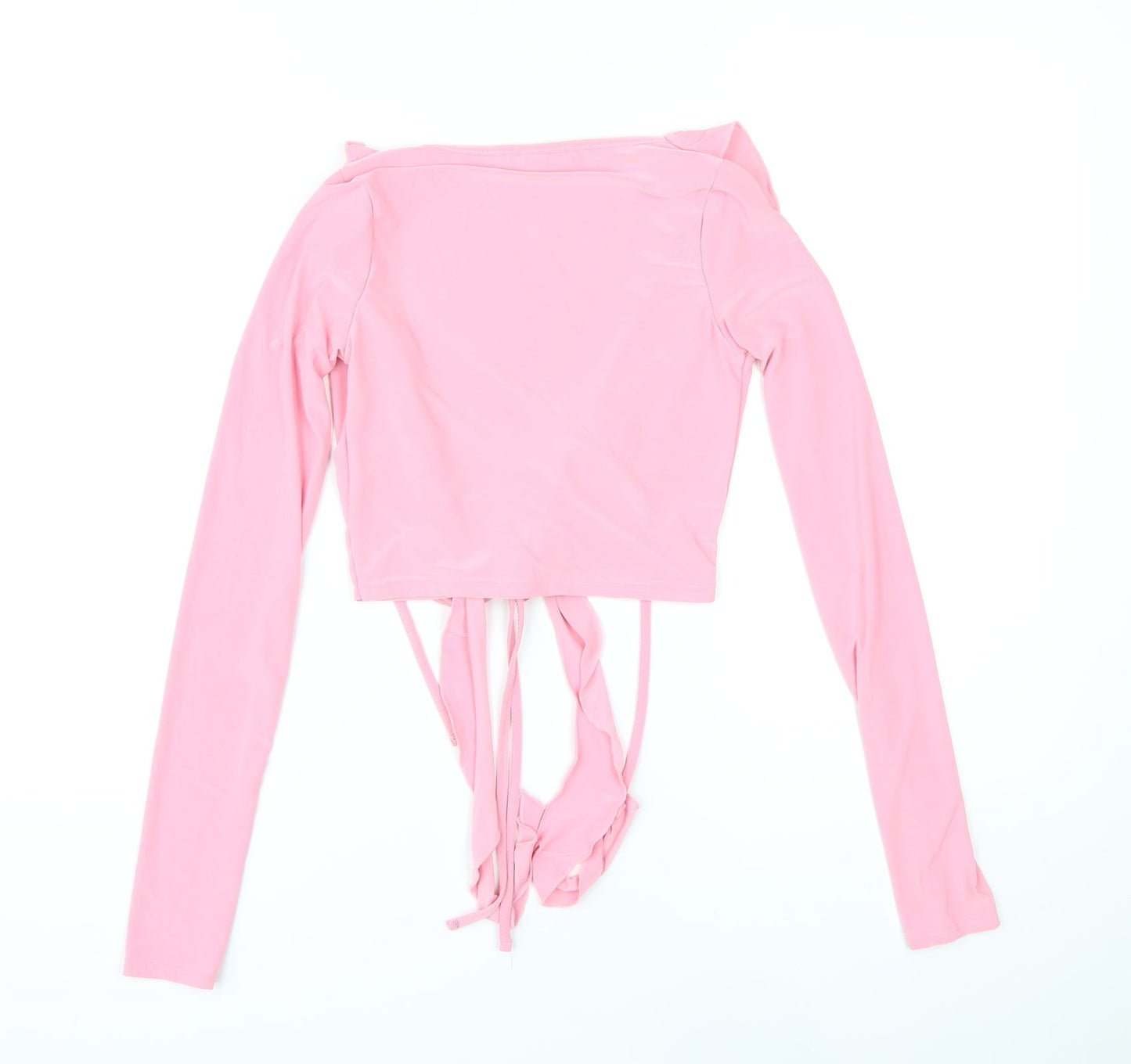Public Desire Womens Pink Polyester Cropped Blouse Size 6 V-Neck - Ruffle