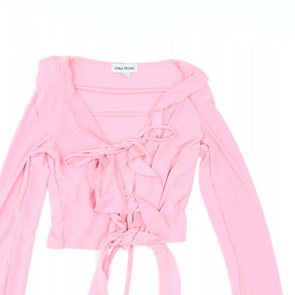 Public Desire Womens Pink Polyester Cropped Blouse Size 6 V-Neck - Ruffle
