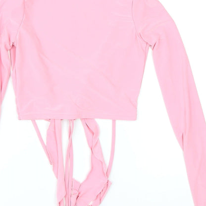 Public Desire Womens Pink Polyester Cropped Blouse Size 6 V-Neck - Ruffle