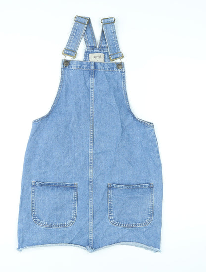 Denim & Co. Womens Blue Cotton Pinafore/Dungaree Dress Size 8 Square Neck Hook & Eye