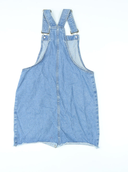 Denim & Co. Womens Blue Cotton Pinafore/Dungaree Dress Size 8 Square Neck Hook & Eye