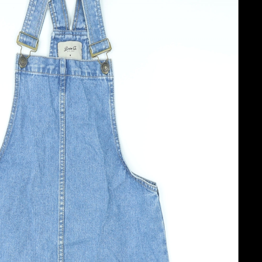 Denim & Co. Womens Blue Cotton Pinafore/Dungaree Dress Size 8 Square Neck Hook & Eye