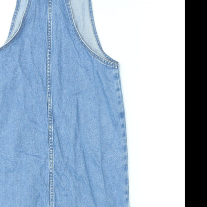 Denim & Co. Womens Blue Cotton Pinafore/Dungaree Dress Size 8 Square Neck Hook & Eye