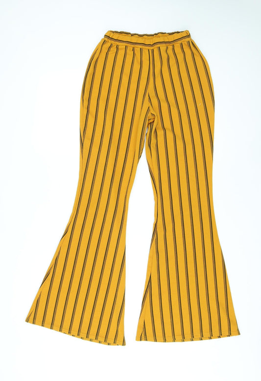 Nasty Gal Womens Orange Striped Polyester Trousers Size 10 L29 in Regular