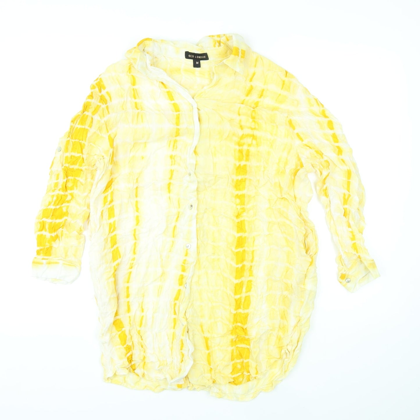 QED London Womens Yellow Tie Dye Polyester Shirt Dress Size M Collared Button