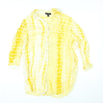 QED London Womens Yellow Tie Dye Polyester Shirt Dress Size M Collared Button