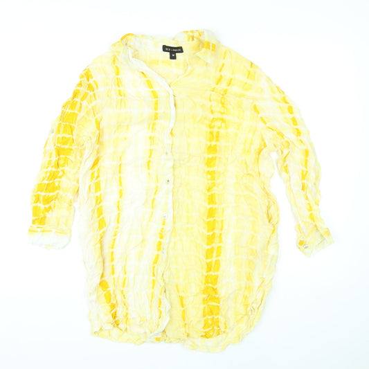 QED London Womens Yellow Tie Dye Polyester Shirt Dress Size M Collared Button