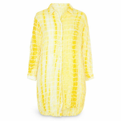QED London Womens Yellow Tie Dye Polyester Shirt Dress Size M Collared Button
