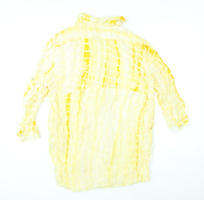 QED London Womens Yellow Tie Dye Polyester Shirt Dress Size M Collared Button