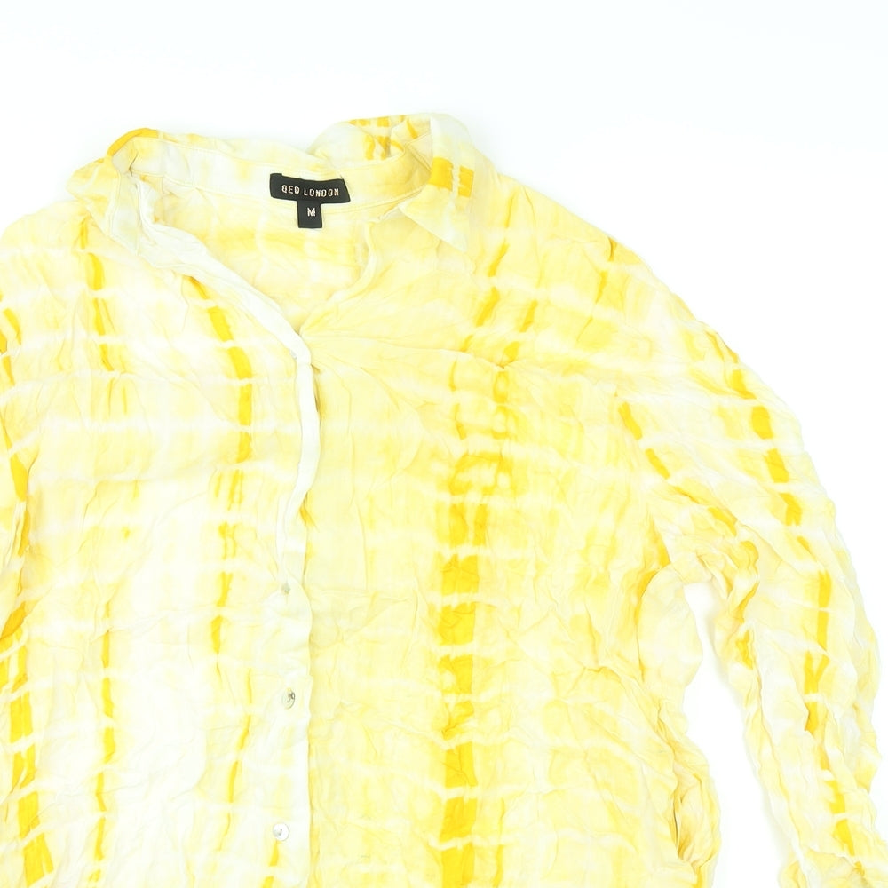 QED London Womens Yellow Tie Dye Polyester Shirt Dress Size M Collared Button