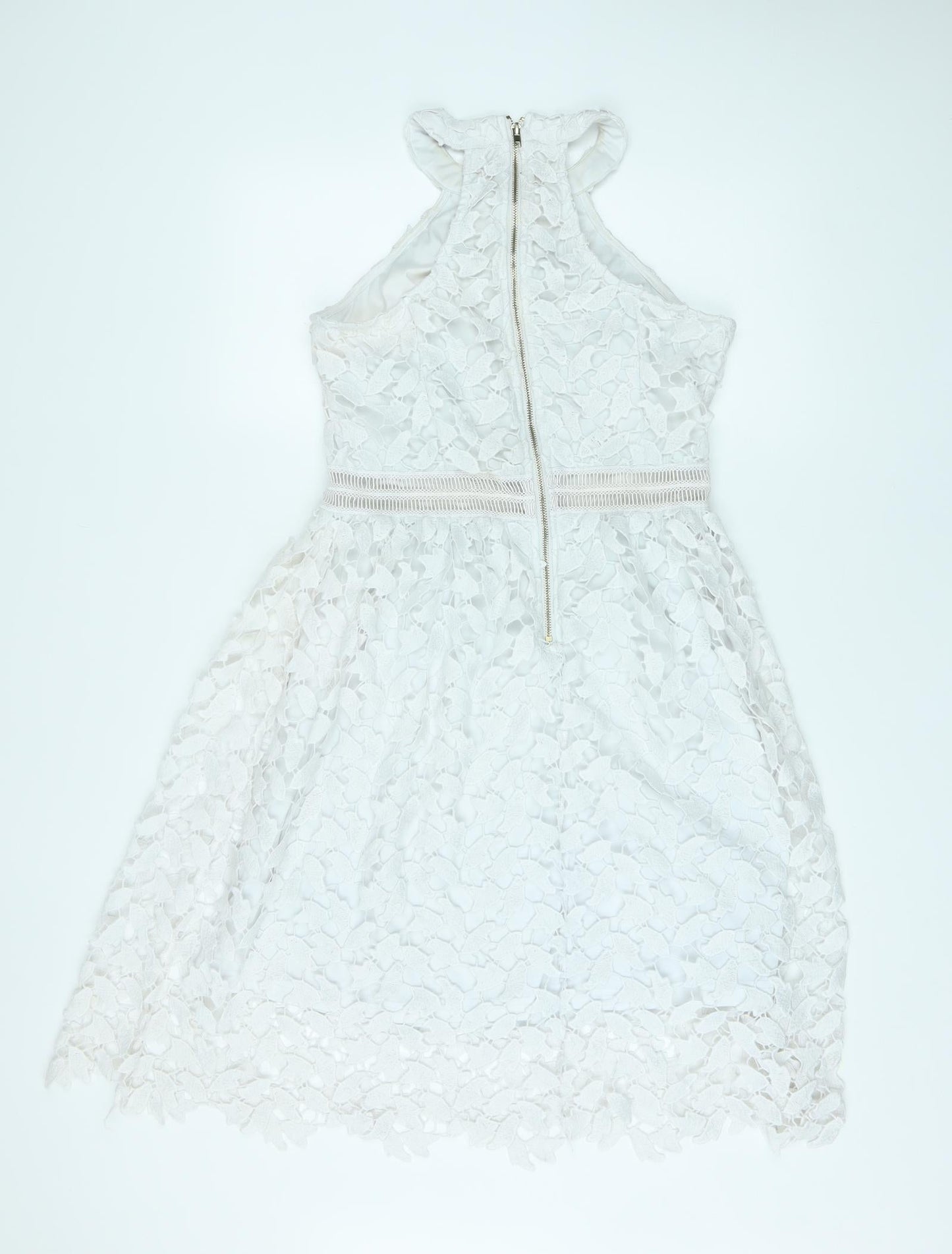 Danity Womens White Geometric Polyester A-Line Size L Halter Zip - Crochet