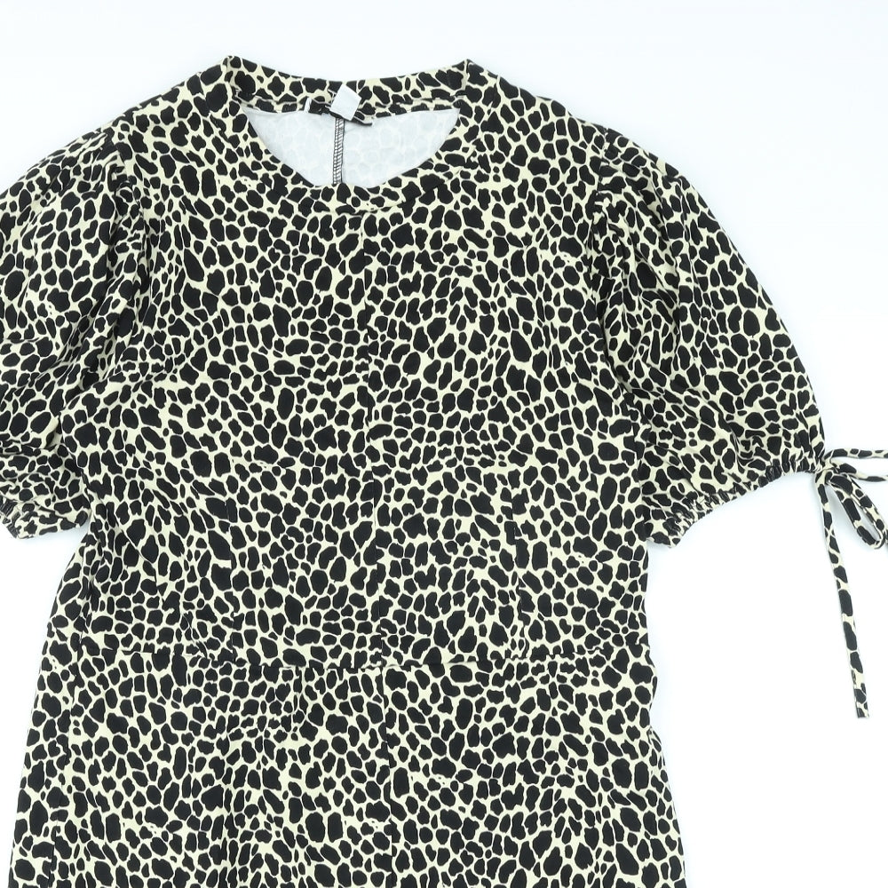 Topshop Womens Beige Animal Print Cotton A-Line Size 12 Round Neck Pullover