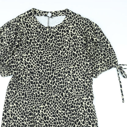 Topshop Womens Beige Animal Print Cotton A-Line Size 12 Round Neck Pullover
