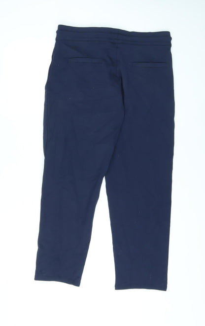 Marks and Spencer Womens Blue Viscose Trousers Size 12 L25 in Regular Drawstring