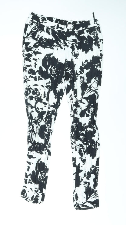 AM London Womens White Geometric Viscose Trousers Size 10 L27 in Regular