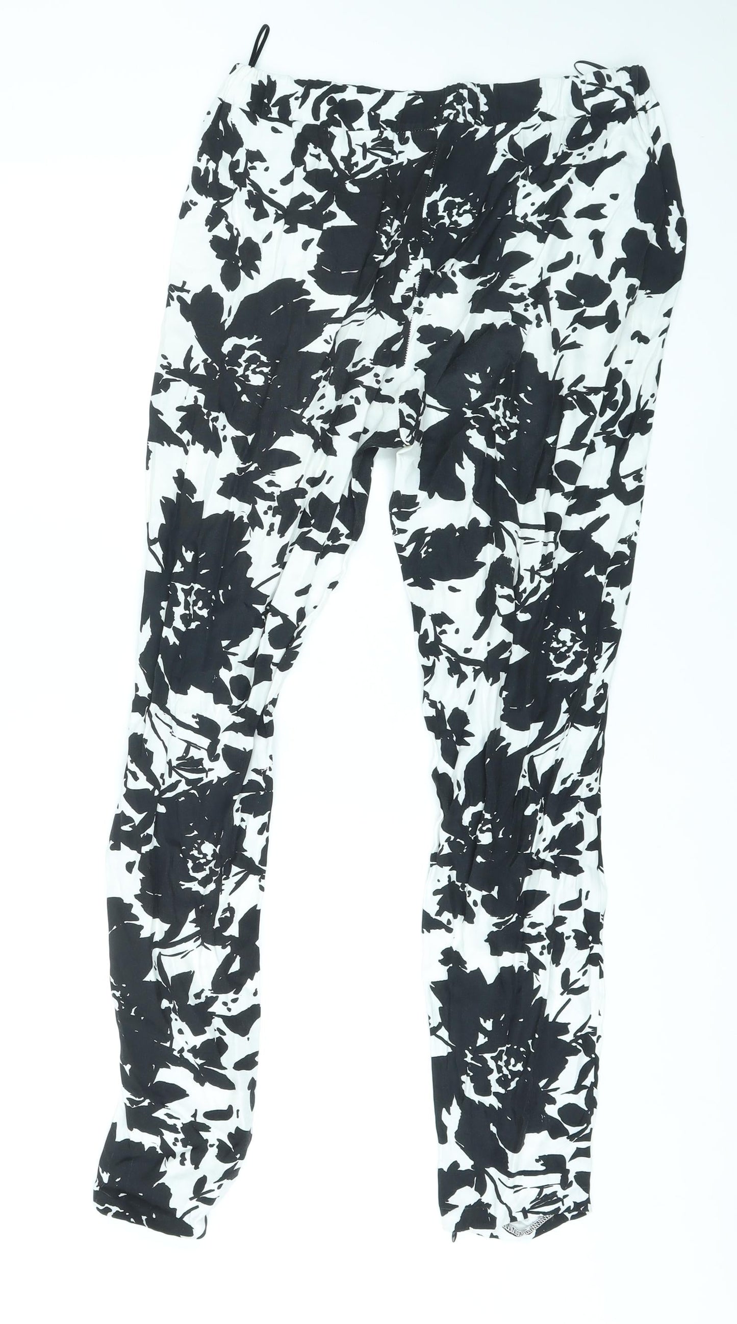 AM London Womens White Geometric Viscose Trousers Size 10 L27 in Regular