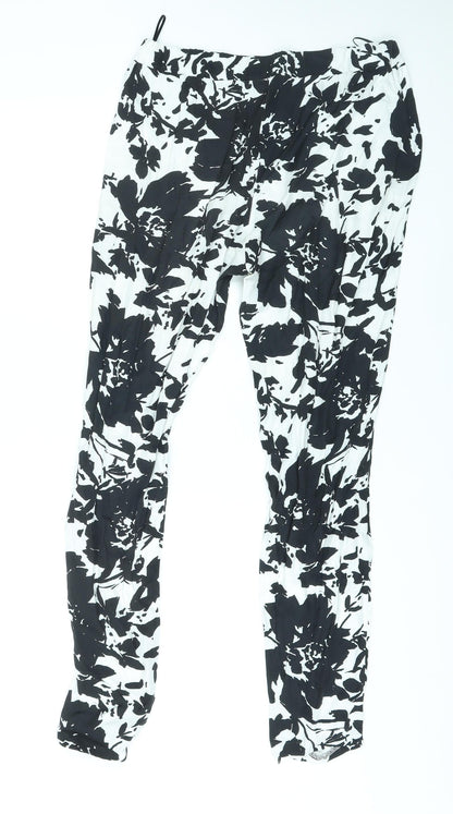 AM London Womens White Geometric Viscose Trousers Size 10 L27 in Regular