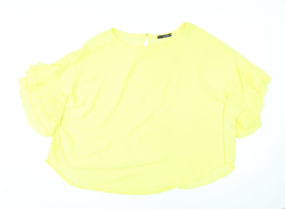Quiz Womens Yellow Polyester Basic Blouse Size M Round Neck