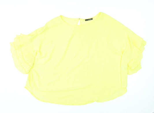 Quiz Womens Yellow Polyester Basic Blouse Size M Round Neck
