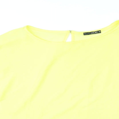 Quiz Womens Yellow Polyester Basic Blouse Size M Round Neck