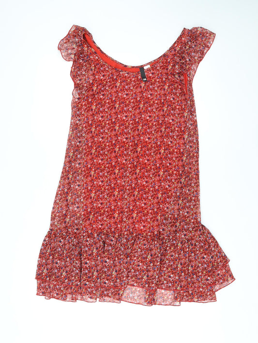 Divided by H&M Womens Red Floral Polyester A-Line Size 8 Scoop Neck Pullover
