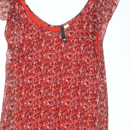 Divided by H&M Womens Red Floral Polyester A-Line Size 8 Scoop Neck Pullover