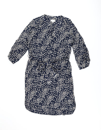 Apricot Womens Blue Geometric Polyester Shift Size 10 V-Neck Button - Belted