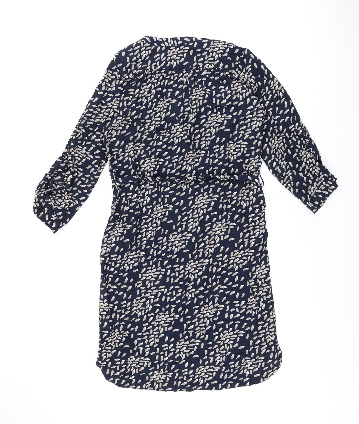 Apricot Womens Blue Geometric Polyester Shift Size 10 V-Neck Button - Belted