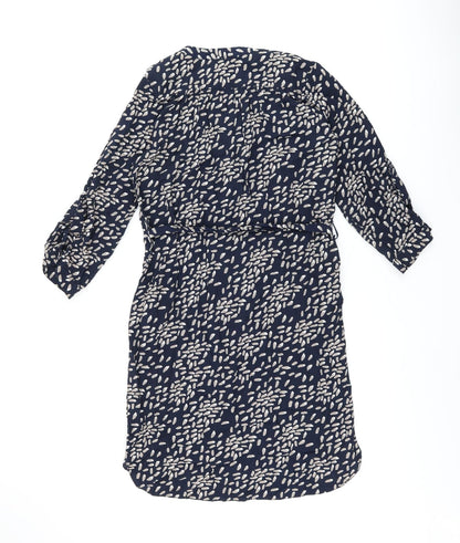 Apricot Womens Blue Geometric Polyester Shift Size 10 V-Neck Button - Belted