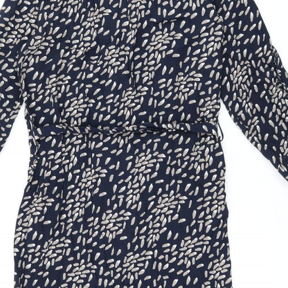 Apricot Womens Blue Geometric Polyester Shift Size 10 V-Neck Button - Belted