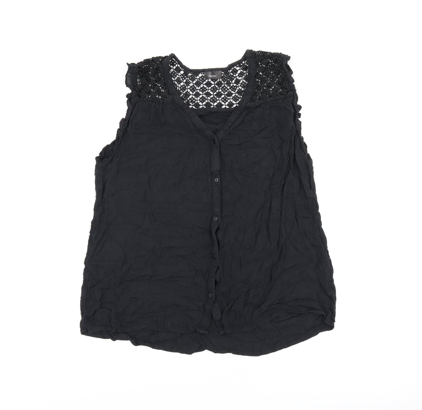 Womens UK Size 14 Yessica Black Basic Button-Up