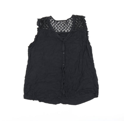 Womens UK Size 14 Yessica Black Basic Button-Up