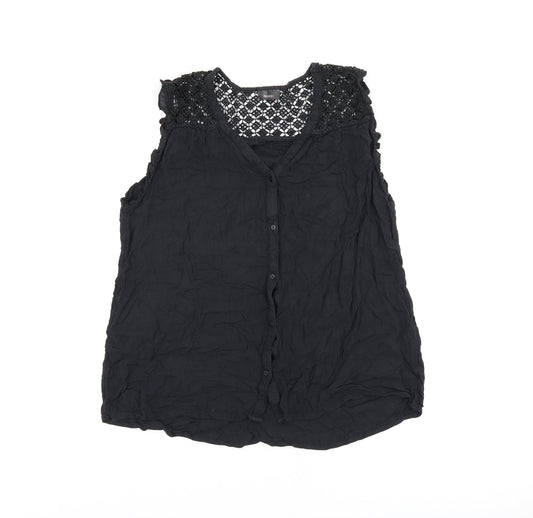 Womens UK Size 14 Yessica Black Basic Button-Up