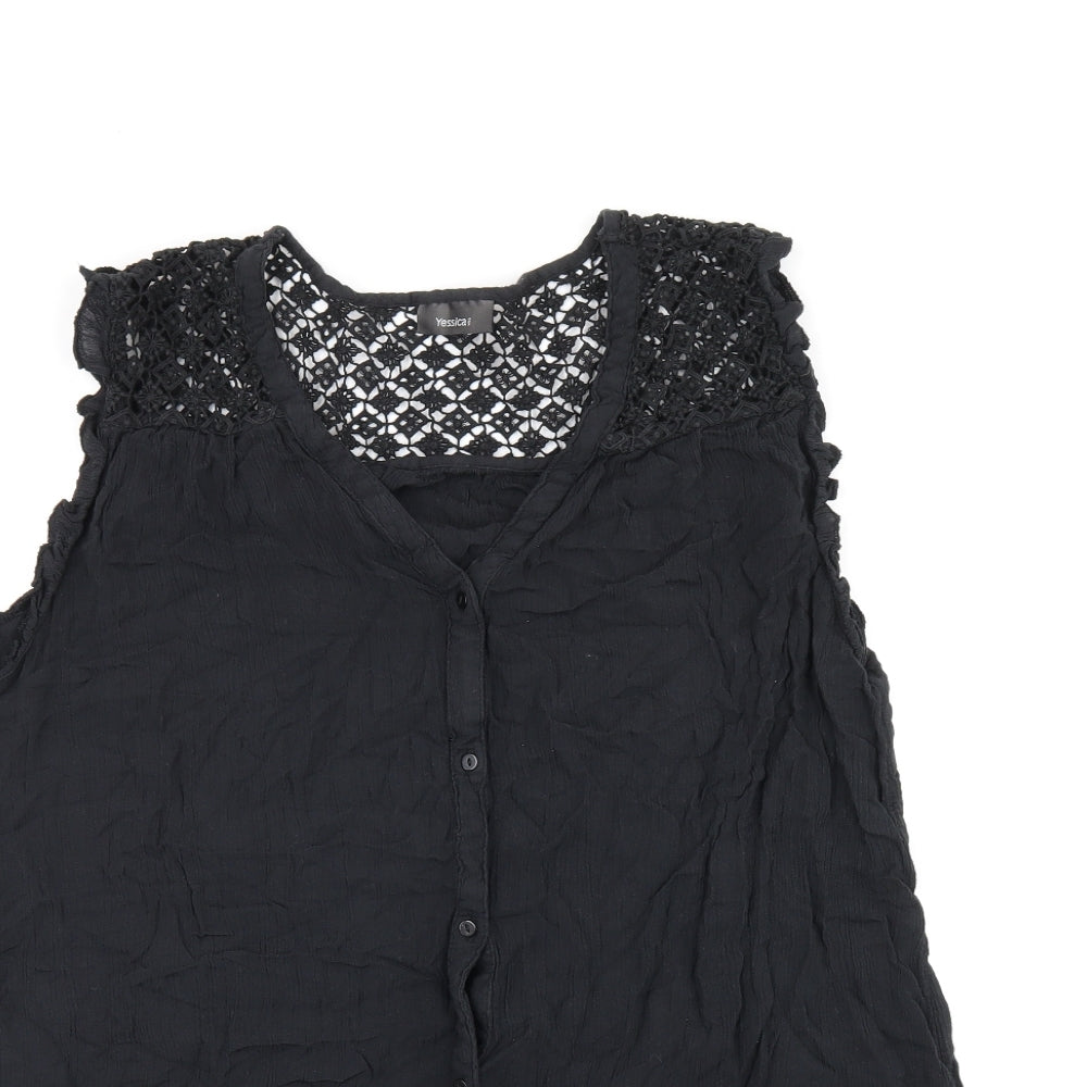 Womens UK Size 14 Yessica Black Basic Button-Up