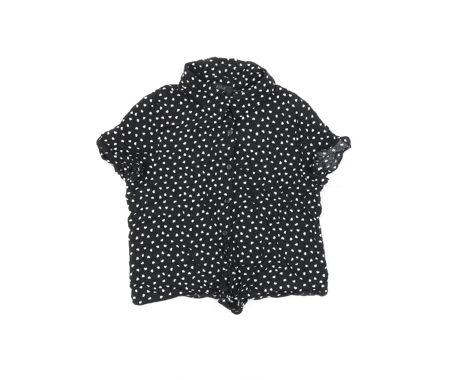 M&Co Girls Black Geometric Viscose Basic Button-Up Size 12 Years Collared Button - Heart Print