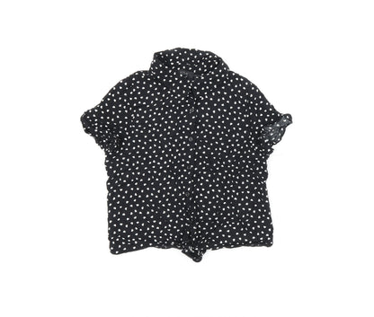 M&Co Girls Black Geometric Viscose Basic Button-Up Size 12 Years Collared Button - Heart Print