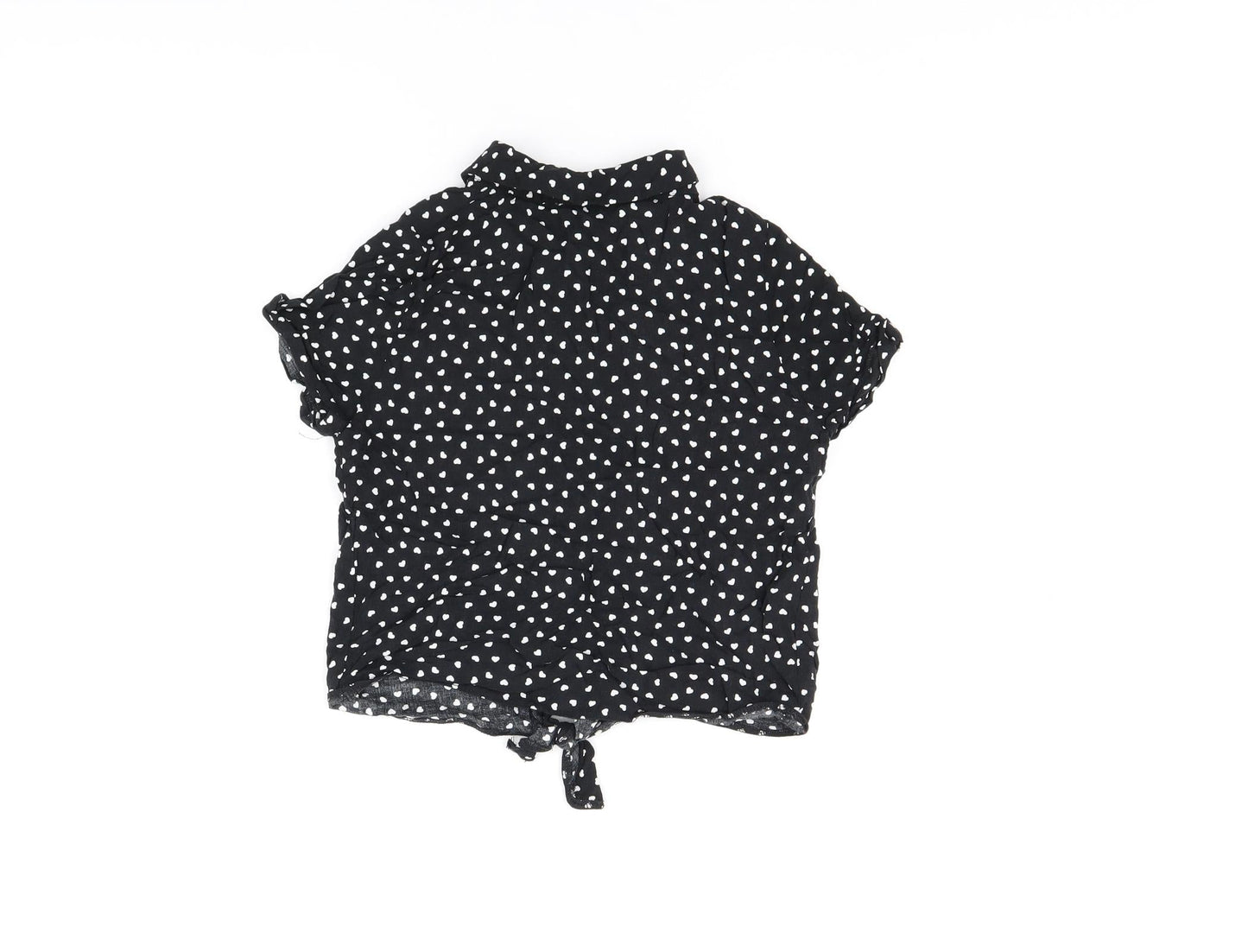 M&Co Girls Black Geometric Viscose Basic Button-Up Size 12 Years Collared Button - Heart Print