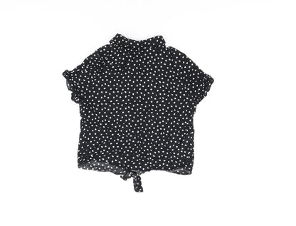 M&Co Girls Black Geometric Viscose Basic Button-Up Size 12 Years Collared Button - Heart Print