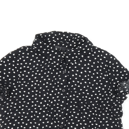 M&Co Girls Black Geometric Viscose Basic Button-Up Size 12 Years Collared Button - Heart Print