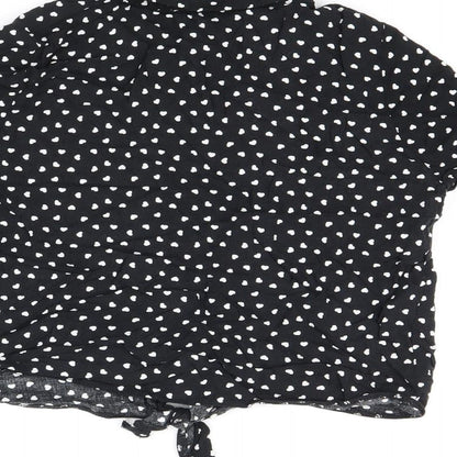 M&Co Girls Black Geometric Viscose Basic Button-Up Size 12 Years Collared Button - Heart Print