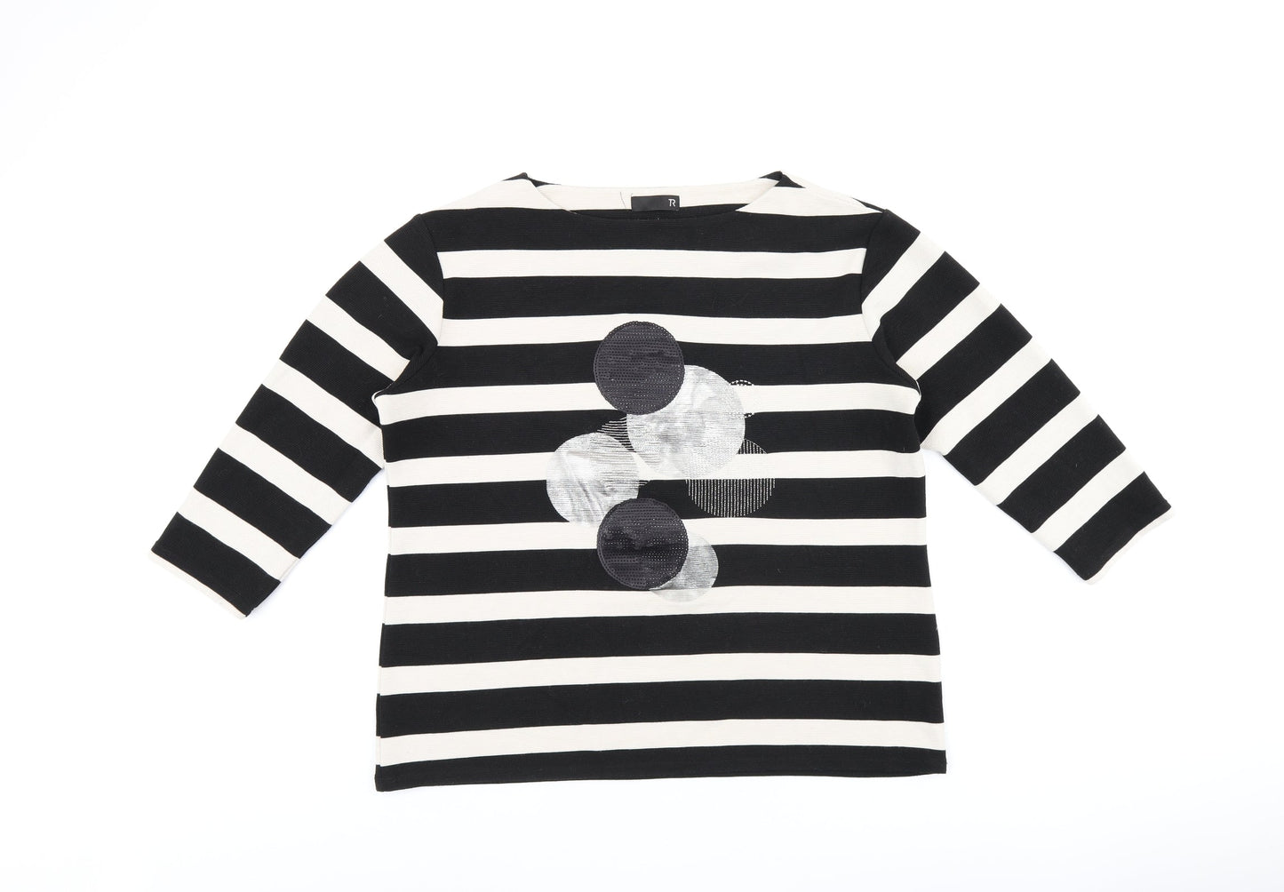 TR Womens Black Striped Polyester Basic T-Shirt Size 18 Boat Neck