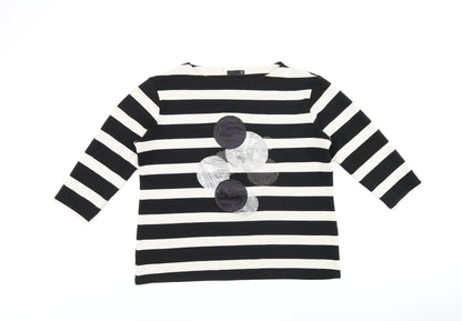 TR Womens Black Striped Polyester Basic T-Shirt Size 18 Boat Neck