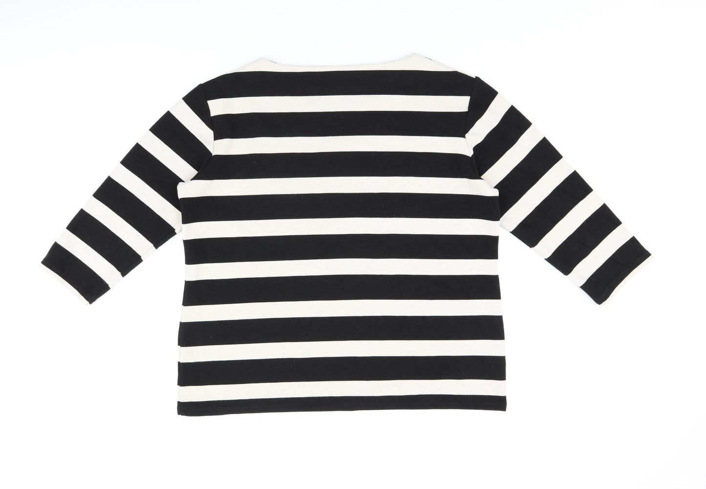 TR Womens Black Striped Polyester Basic T-Shirt Size 18 Boat Neck