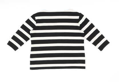 TR Womens Black Striped Polyester Basic T-Shirt Size 18 Boat Neck