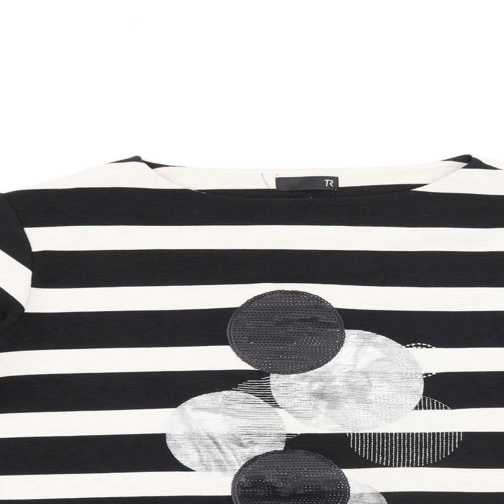 TR Womens Black Striped Polyester Basic T-Shirt Size 18 Boat Neck
