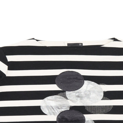 TR Womens Black Striped Polyester Basic T-Shirt Size 18 Boat Neck